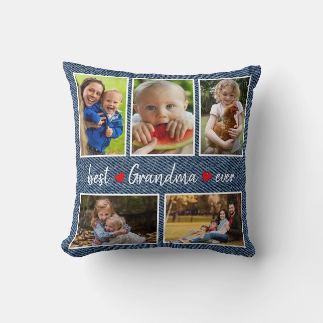 Cute Best Grandma Ever 5 Photo Custom Throw Pillow (Front)