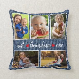 Cute Best Grandma Ever 5 Photo Custom Throw Pillow