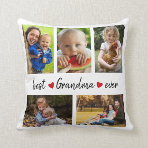 Cute Best Grandma Ever 5 Photo Custom Throw Pillow