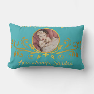 Cute Best Grandma ever photo Gold Teal Blue Throw Lumbar Pillow