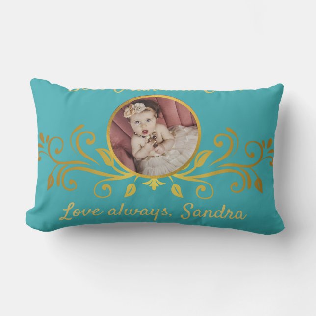Cute Best Grandma ever photo  Gold Teal Blue Throw Lumbar Pillow (Front)