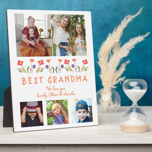 Cute Best Grandma Flowers Floral Family Photo Plaque