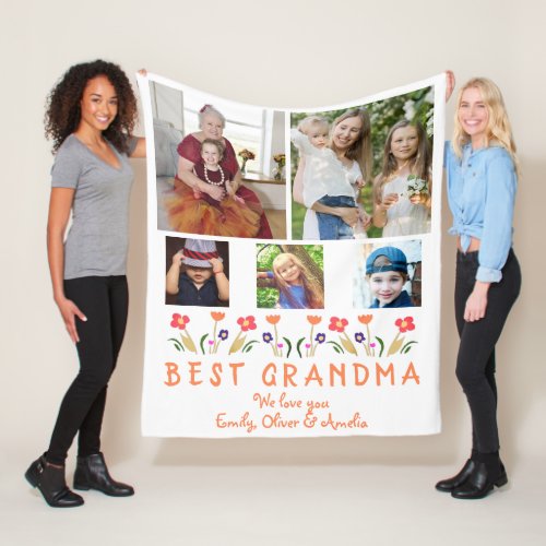 Cute Best Grandma Flowers Photo Collage Fleece Blanket