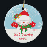Cute Best Grandma Snowman Christmas Ornament<br><div class="desc">Cute best grandma ever snowman christmas ornament featuring a sweet precious snowman wearing a red hat, red polka dotted mittens and a green & red stripe scarf and is set on a light blue background with snowflakes. Easy to personalize with your message! A Wonderful grandparent Christmas gift from the grandkids...</div>