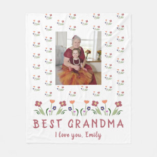 Cute Best Grandmom Flowers Mother`s Day Photo Fleece Blanket