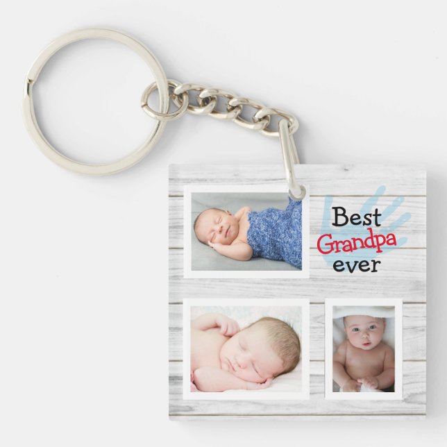 Cute Best Grandpa Ever Photo Collage    Keychain (Front)