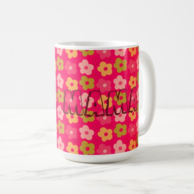 Cute Best Mama Flowers Red Pink  Coffee Mug (Front Right)