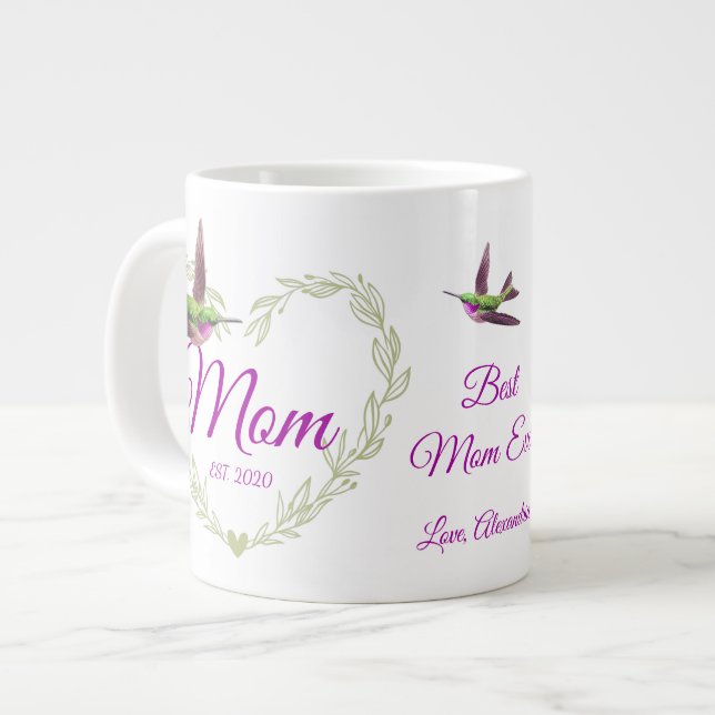 Cute Best Mom Ever Heart  Hummingbird Giant Coffee Mug (Front Left)
