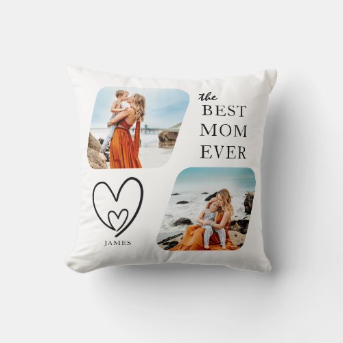 Cute BEST MOM EVER Heart Mothers Day Photo Throw Pillow