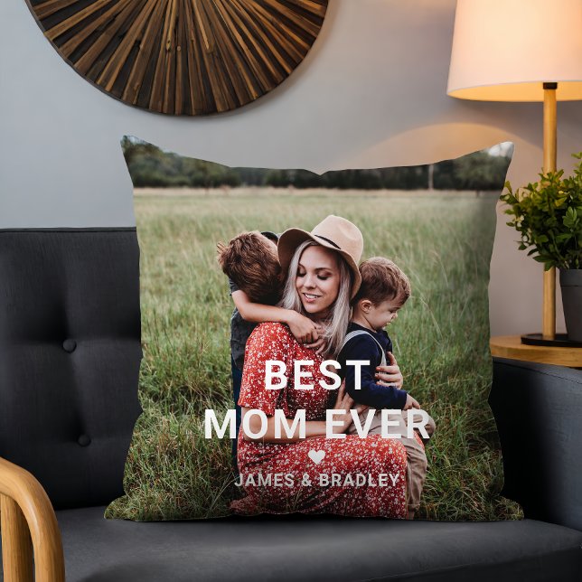 Cute BEST MOM EVER Heart Mother's Day Photo Throw Pillow (Creator Uploaded)