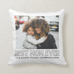Cute BEST MOM EVER Kids Names Mother's Day Photo Throw Pillow