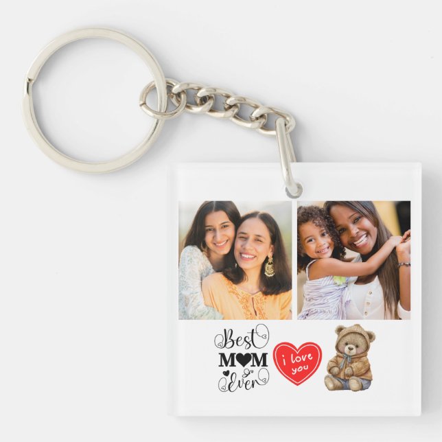 Cute Best Mom Ever Photo Keychain (Front)
