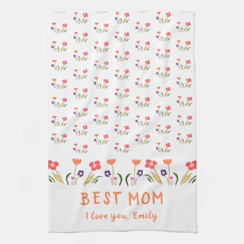 Cute Best Mom Flower Pattern Drawing Mothers Day  Kitchen Towel