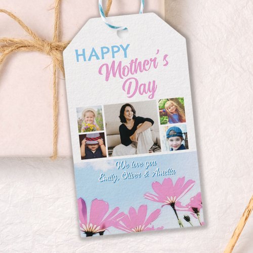 Cute Best Mom Flowers 4 Kids Photos Collage Gift Tags