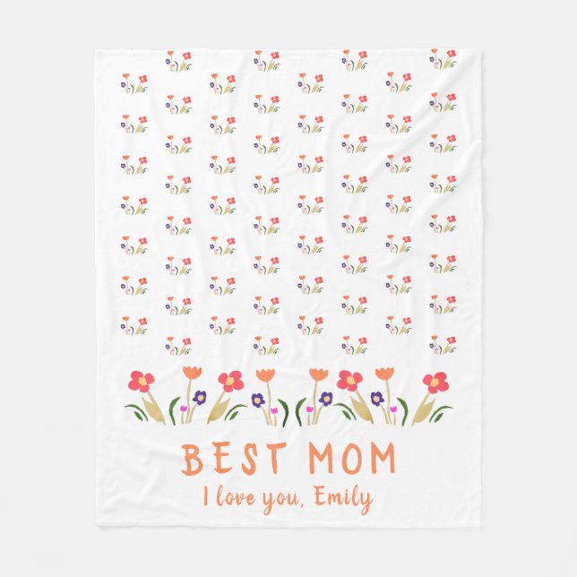 Cute Best Mom Flowers Mother`s Day Fleece Blanket (Front)