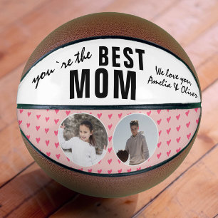Cute Best Mom Pink Heart 2 Photo Collage Basketball