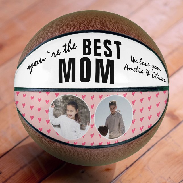Cute Best Mom Pink Heart 2 Photo Collage  Basketball (Creator Uploaded)
