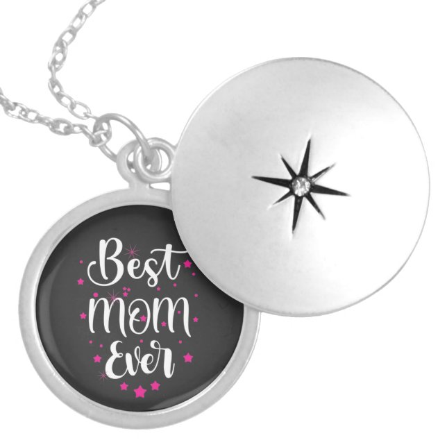 Cute Best Mom Text And Little Stars Locket Necklace (Front)