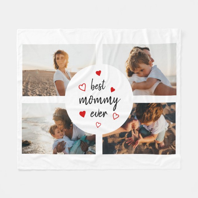 Cute Best Mommy Ever 4 Photo Collage Mother's Day Fleece Blanket (Front (Horizontal))