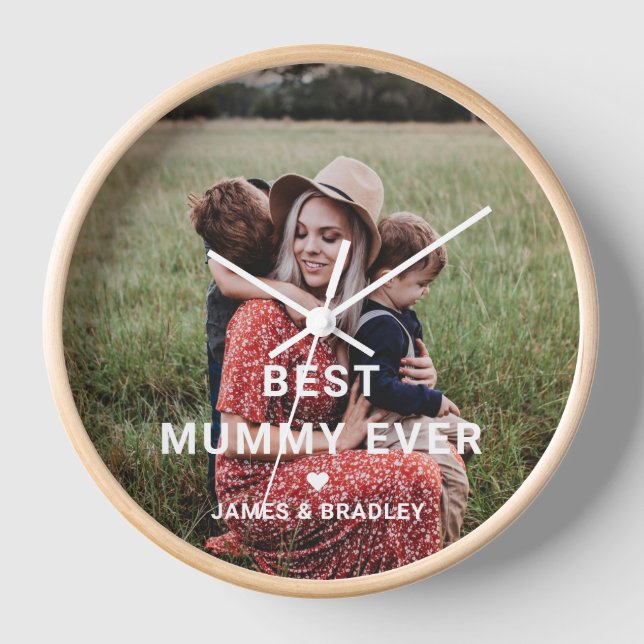 Cute BEST MUMMY EVER Heart Mother's Day Photo Clock (Front)
