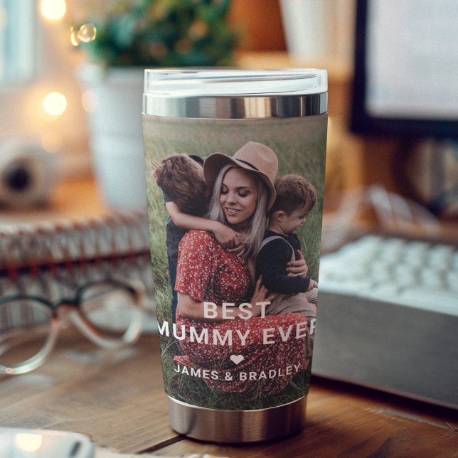 Cute Best Mummy Ever Heart Mother's Day Photo Insulated Tumbler (Creator Uploaded)