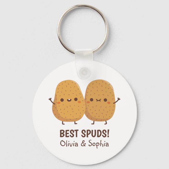 Cute Best Spuds Best Buds Funny Potatoes Pun Keychain (Front)
