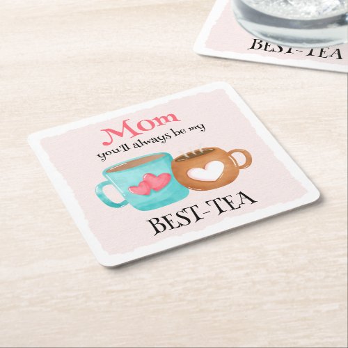 Cute BEST_TEA Mom Gift Square Paper Coaster