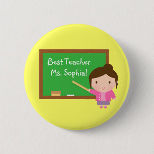 Cute Best Teacher And Chalkboard Personalized Button
