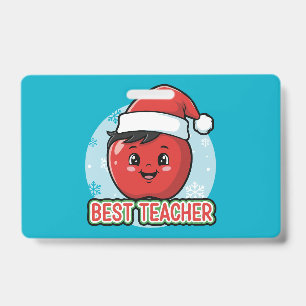 Cute Best Teacher Christmas Apple Holiday Badge