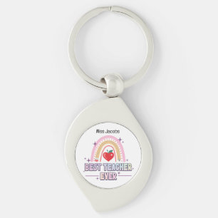 Cute Best Teacher Ever Rainbow Typography Keychain
