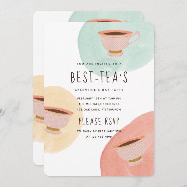 Cute Best-Teas Galentine's Day Party Invitation (Front/Back)