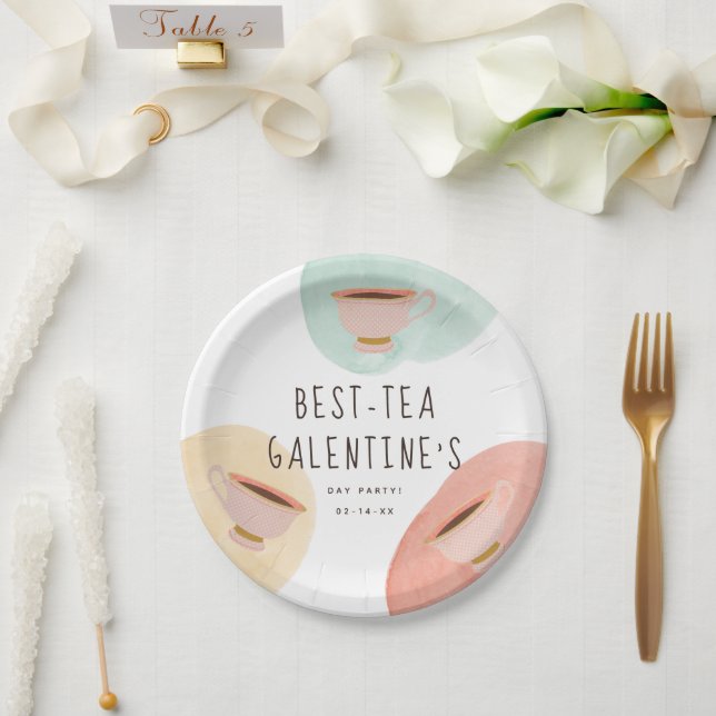 Cute Best-Teas Galentine's Day Party Paper Plates (Wedding)