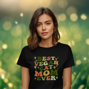 Cute Best Vegan Cat Mom, Retro Colors T-Shirt