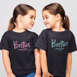 Cute Besties BFF Best Friends Your Names Teal T-Shirt<br><div class="desc">Our custom 'Best Friends' T-shirt is perfect for celebrating your special bond with your best friend! The modern and trendy script will make this one-of-a-kind design stand out. Personalize it with your custom names and the year since your friendship began. Whether you're out on the town or lounging at home,...</div>