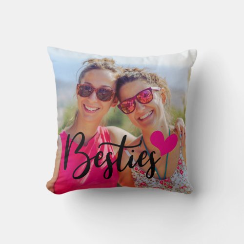 Cute Besties Hot Pink Heart Photo Throw Pillow