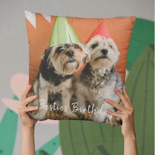 Cute Besties Photo Dog Lover Birthday Christmas Throw Pillow