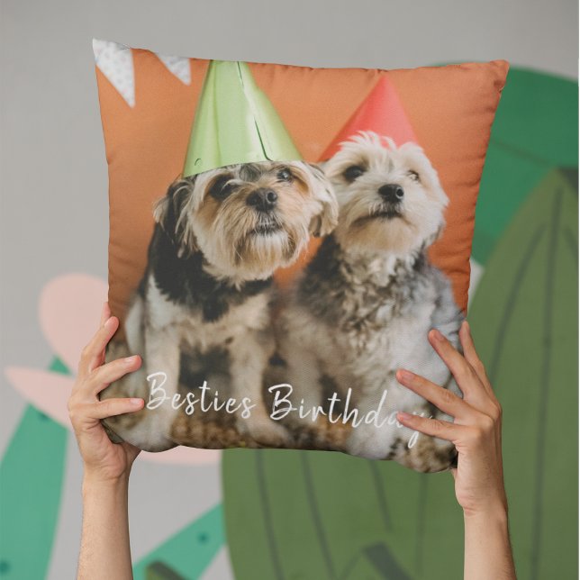 Cute Besties Photo Dog Lover Birthday Christmas Throw Pillow (Creator Uploaded)