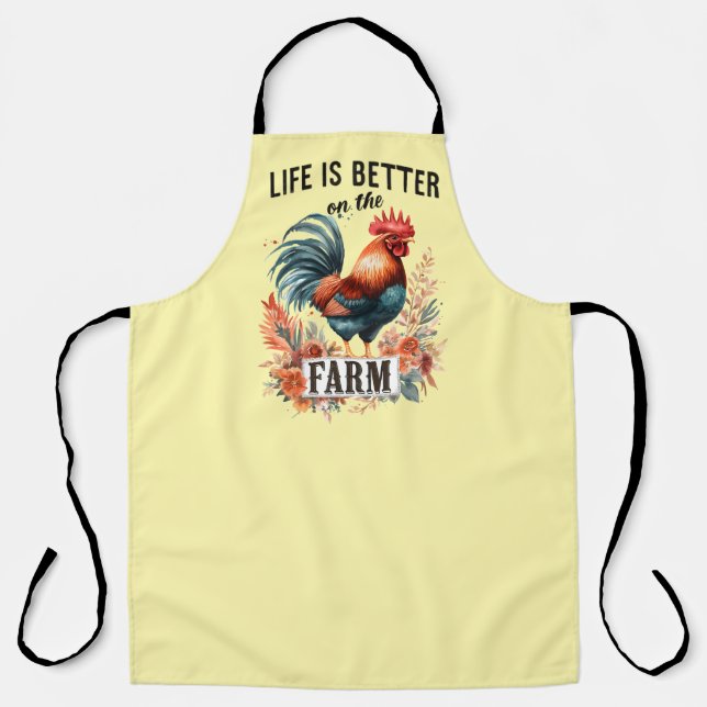Cute better farm life word art rooster apron (Front)