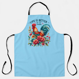 Cute better farm life word art rooster apron