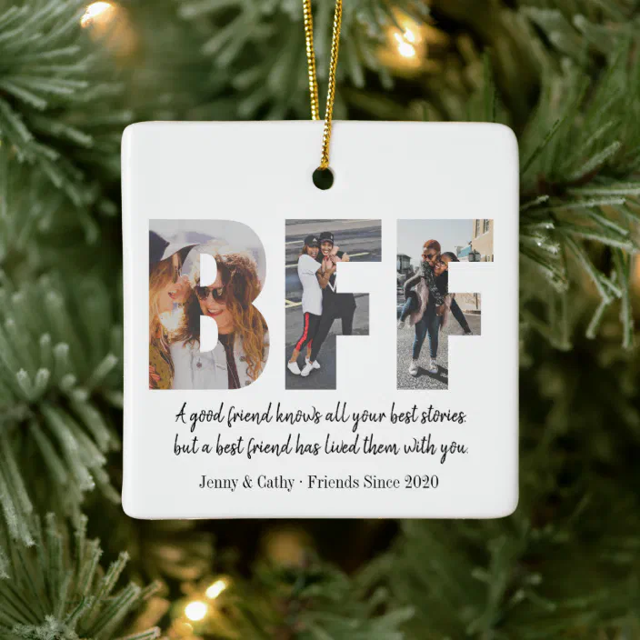 Best Friends Ornaments Cute Bff 3 Photo Collage Best Friend Besties Quote Ceramic Ornament Zazzle Com