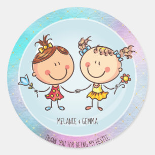 Cute BFF Besties Kawaii Gifts for Girls Friends Classic Round Sticker