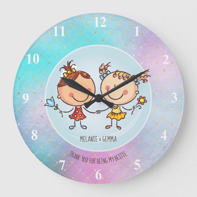 Cute BFF Besties Kawaii Gifts for Girls Friends Large Clock (Front)