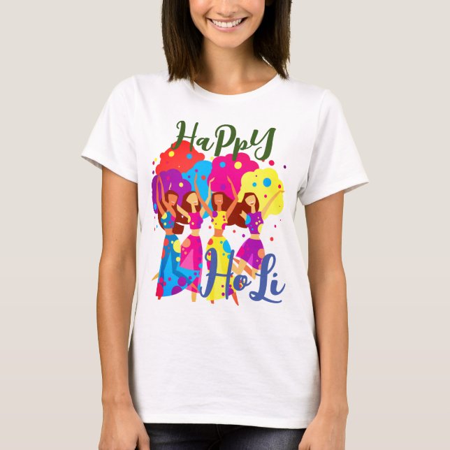 Cute BFF girls playing Holi T-Shirt (Front)