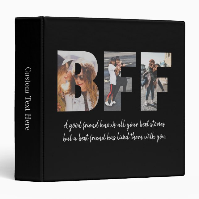 Cute BFF Photo Collage Best Friend Besties Black 3 Ring Binder (Front/Spine)