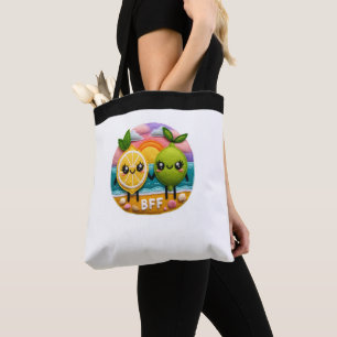 Cute BFF Quote Lemon and Lime Characters Sunset Tote Bag
