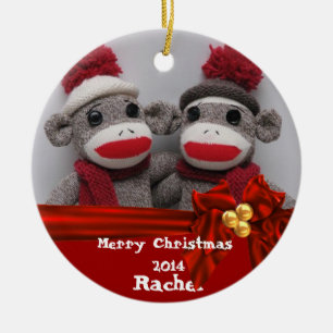 CUTE BFF Sock Monkey  ROUND Ornament 2014