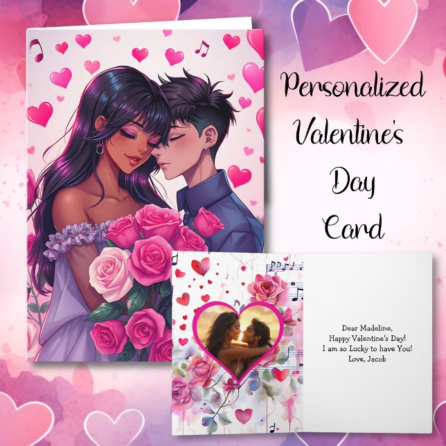 Cute Bi-Racial Anime Personalized Valentine's Day Card (Creator Uploaded)