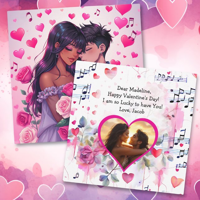 Cute Bi-Racial Anime Personalized Valentine's Day Card (Creator Uploaded)