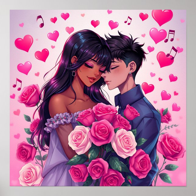 Cute Bi-Racial Anime Valentine's Day Poster (Front)
