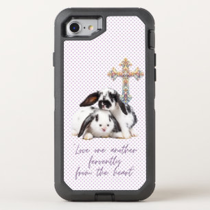 Cute Bible Grey Dot Rabbit Pastel Cross OtterBox Defender iPhone SE/8/7 Case
